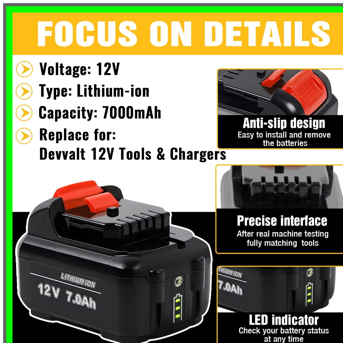 High-Performance 7.0AH 12V Lithium-ion Replacement Battery for Power Tools