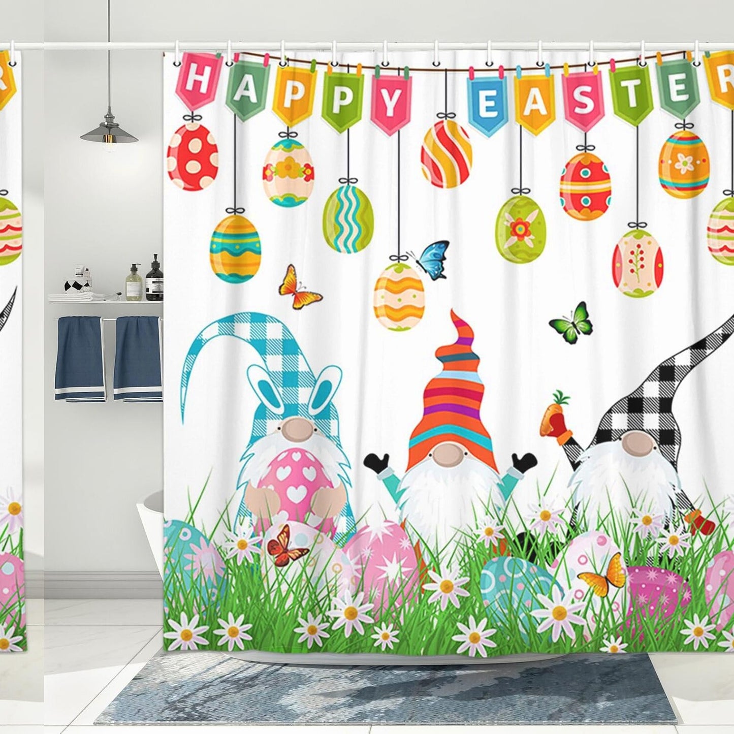 Farmhouse Gnome Rabbit Ear Shower Curtain Set