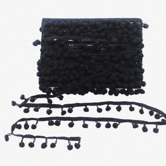 Black Mini Pom Pom Fringe Ribbon 20 Yards