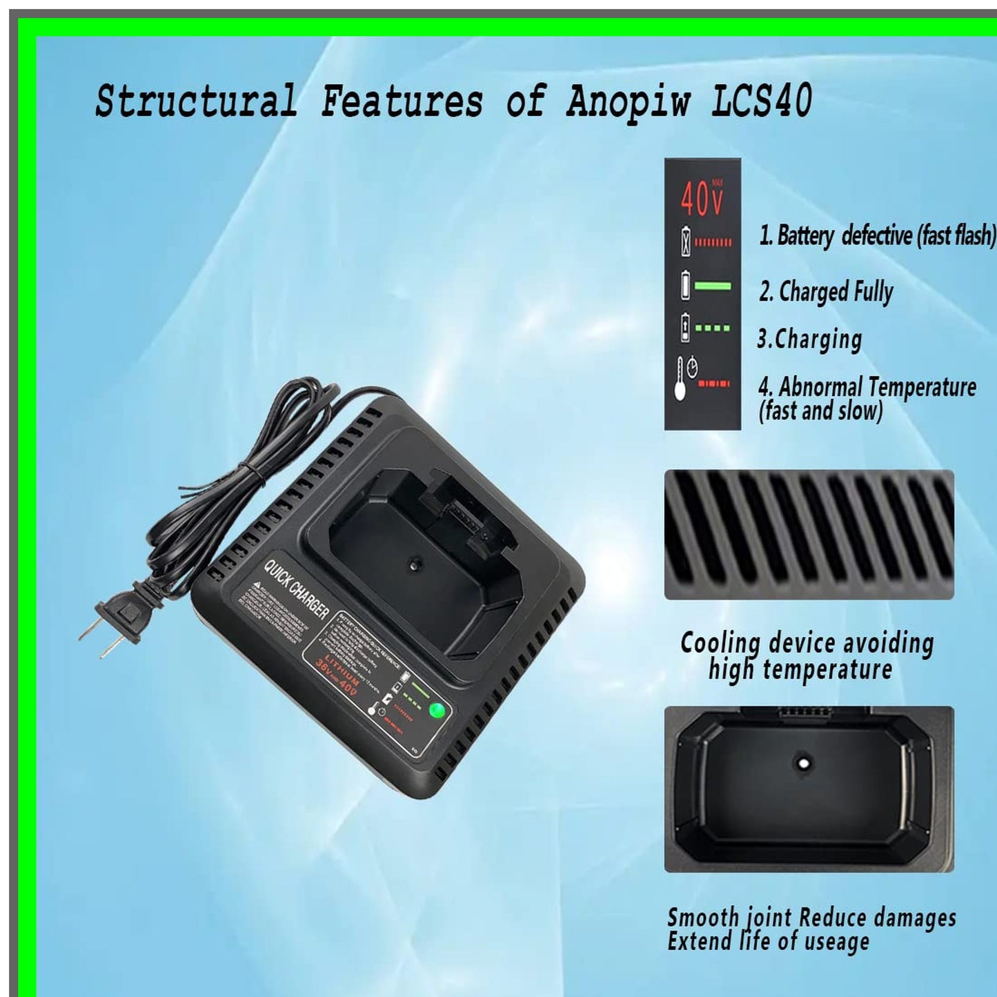 40V Lithium Battery Charger for Black and Decker LCS36 LCS40 Compatibility