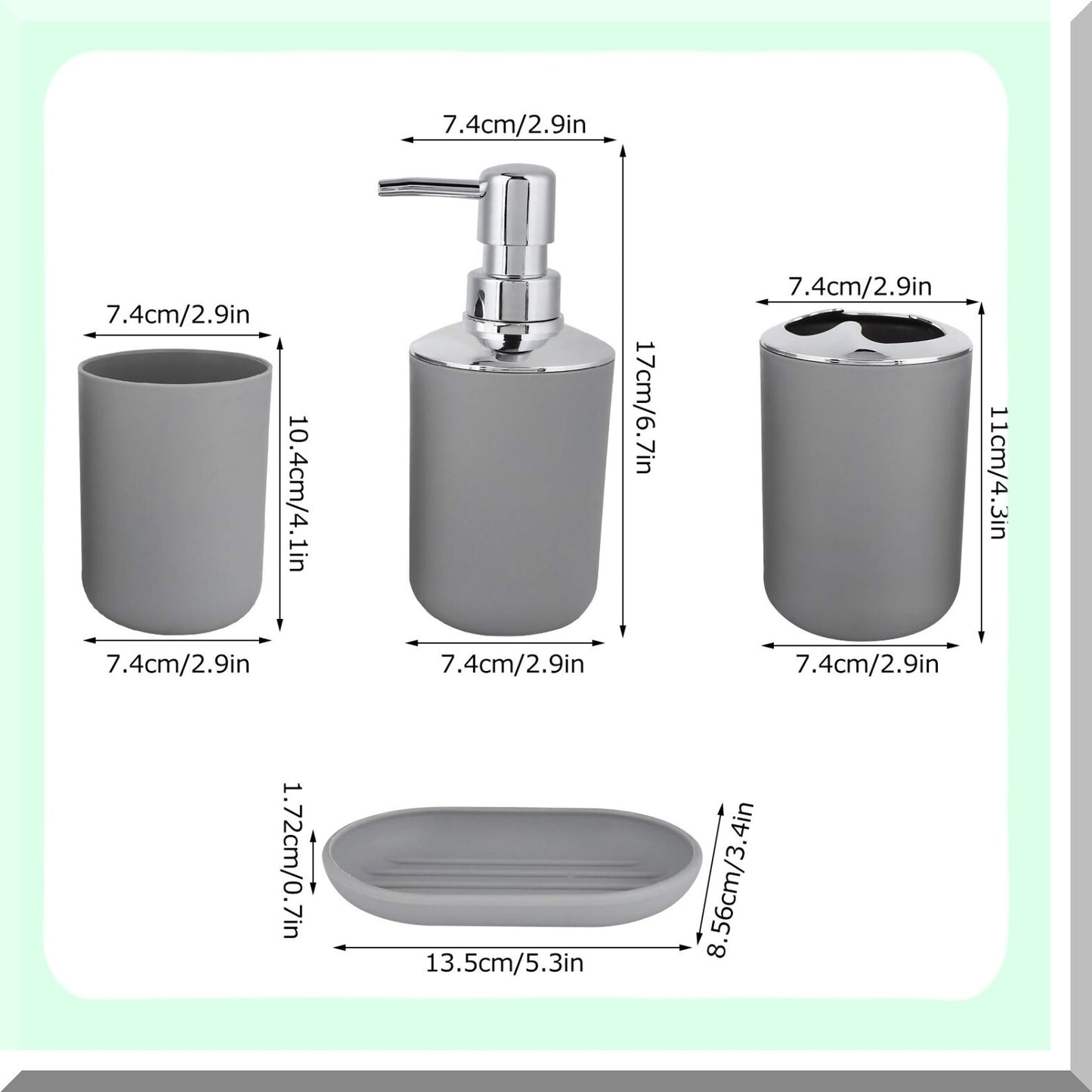 4-Piece Bathroom Accessories Set Grey