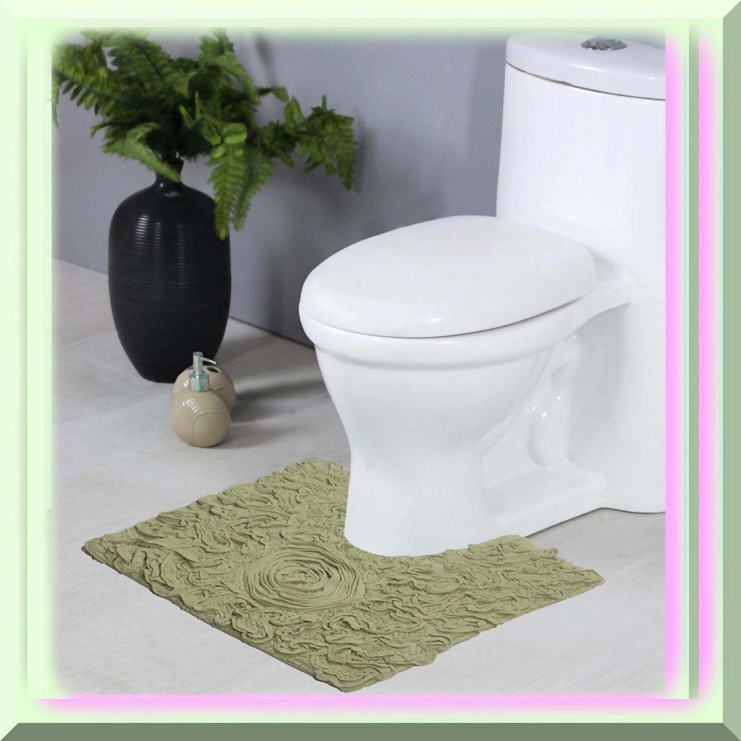 20"x20" Green Cotton Tufted Bath Rug