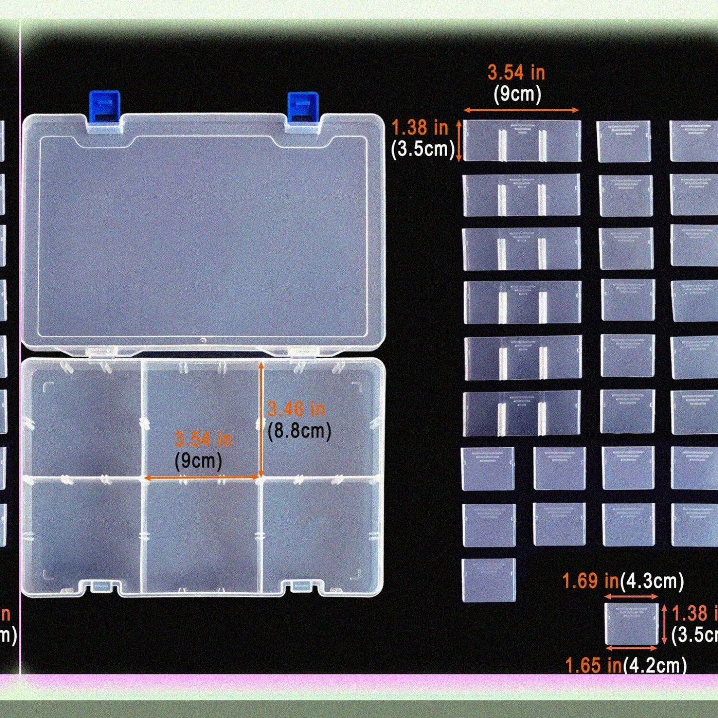 Plastic Compartment Box with 34 Adjustable Dividers, Clear