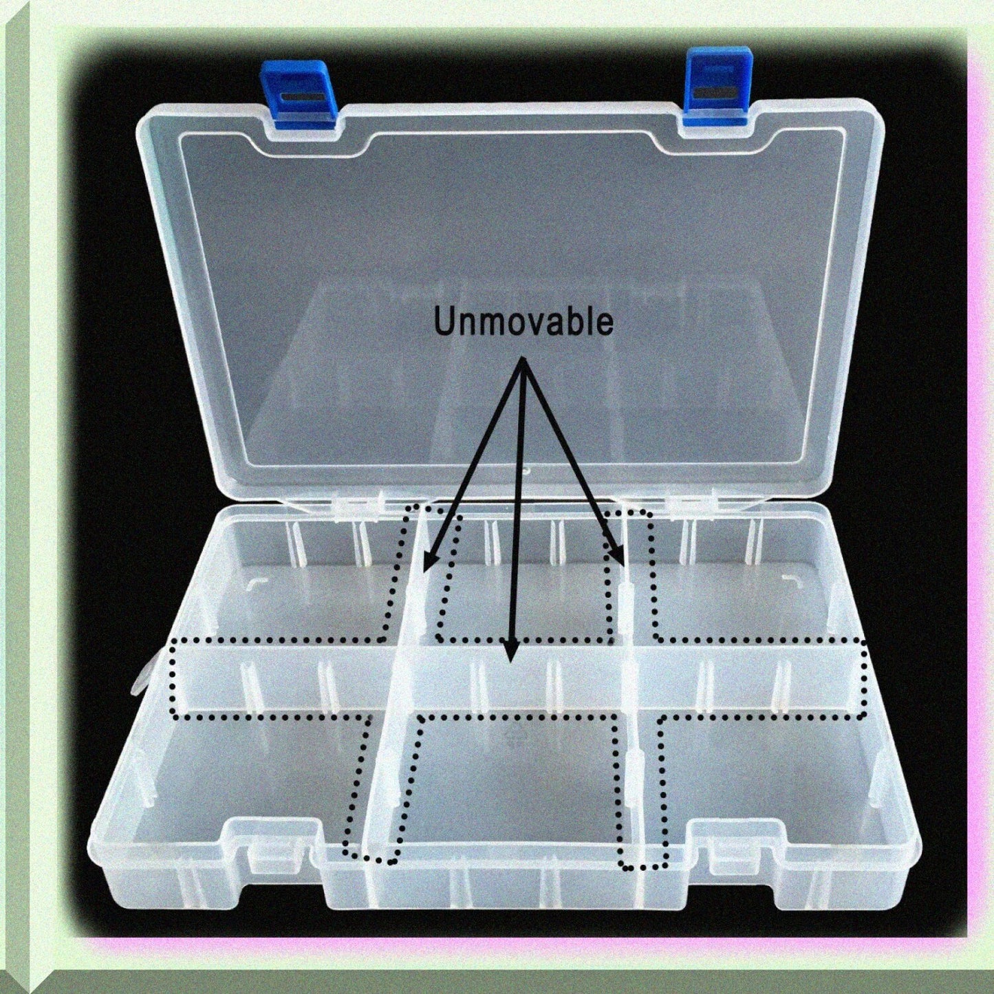 Plastic Compartment Box with 34 Adjustable Dividers, Clear