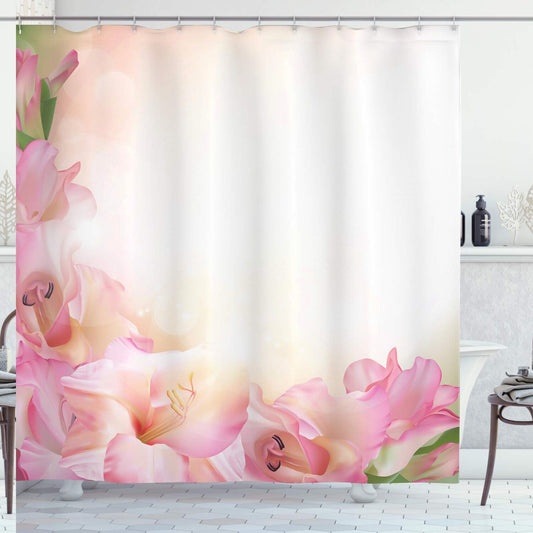 Pink and White Floral Shower Curtain 69" x 70"