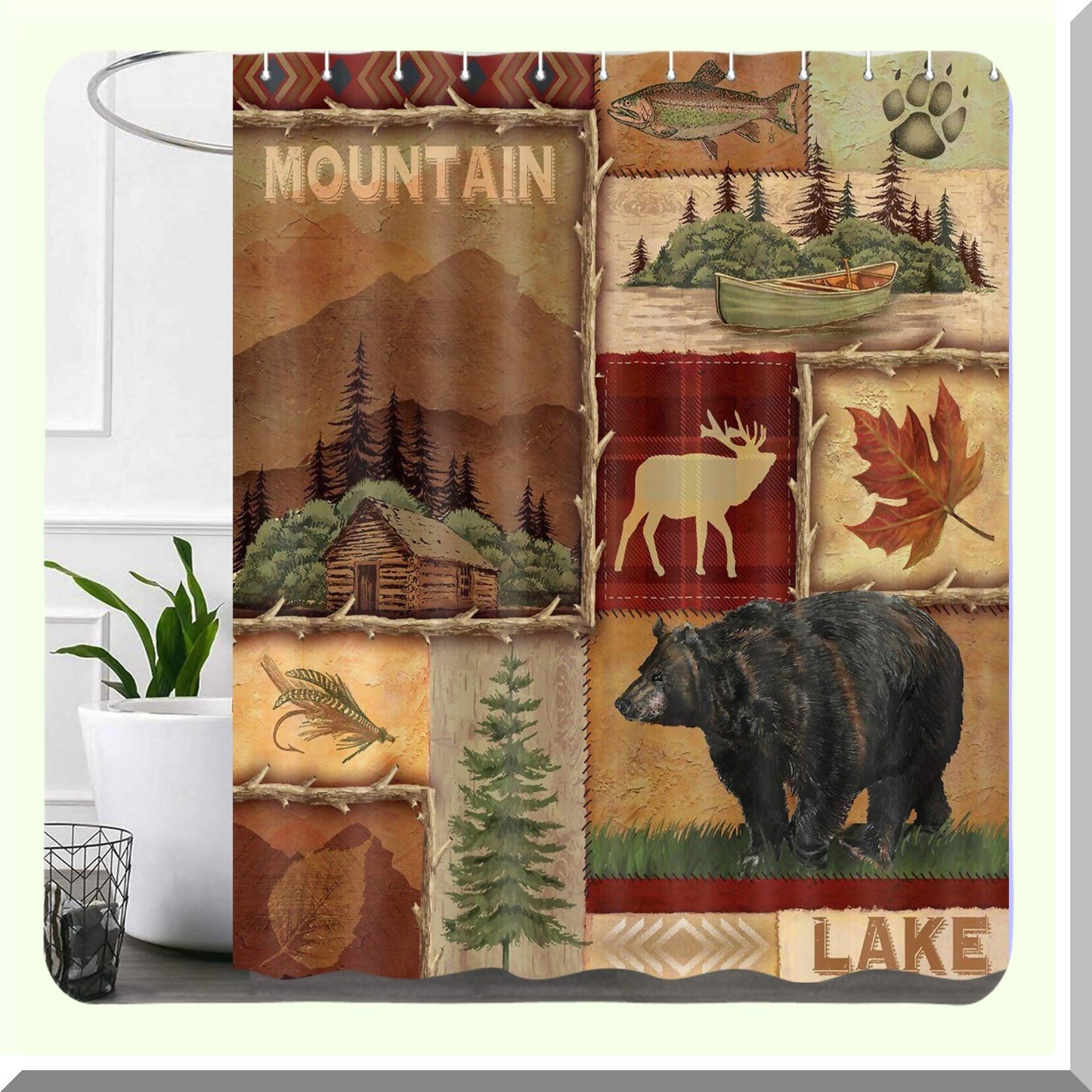 Rustic Bear Shower Curtain Set 60x72 Inches