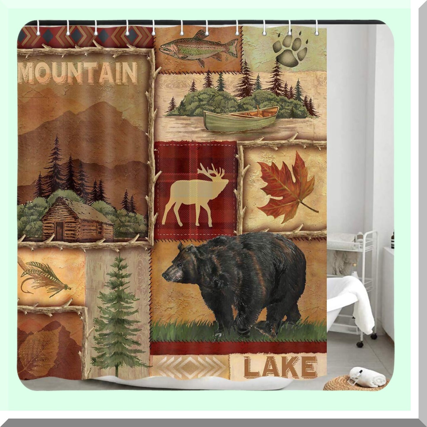 Rustic Bear Shower Curtain Set 60x72 Inches