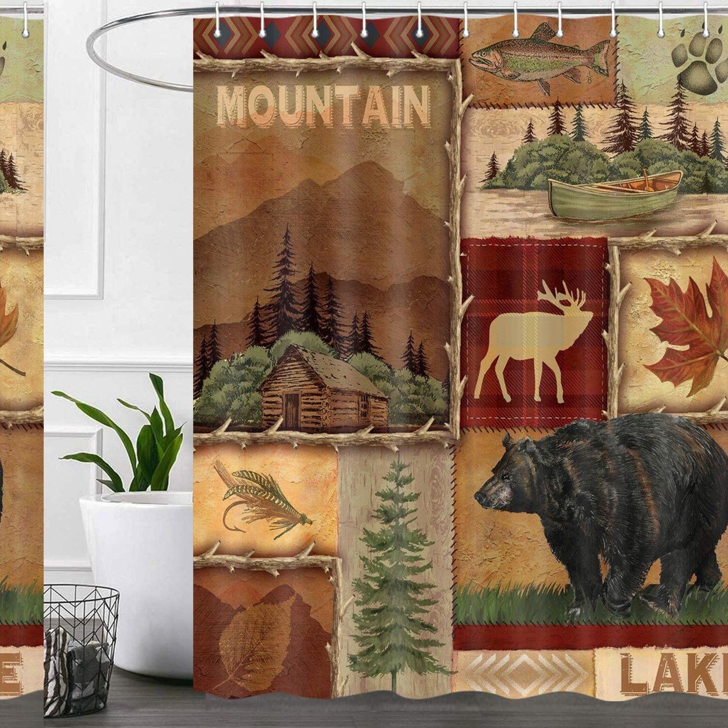 Rustic Bear Shower Curtain Set 60x72 Inches