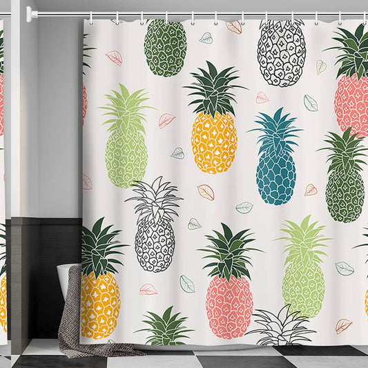 Colorful Pineapple Shower Curtain 71x71 Inch 12 Pack Hooks
