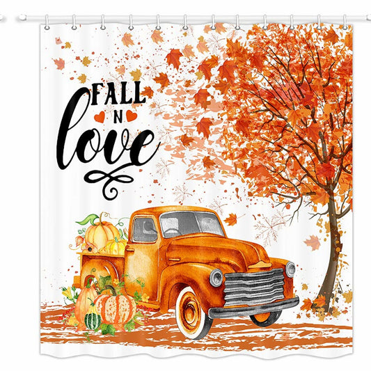 Fall Autumn Shower Curtain with Truck and Pumpkin 69x70in