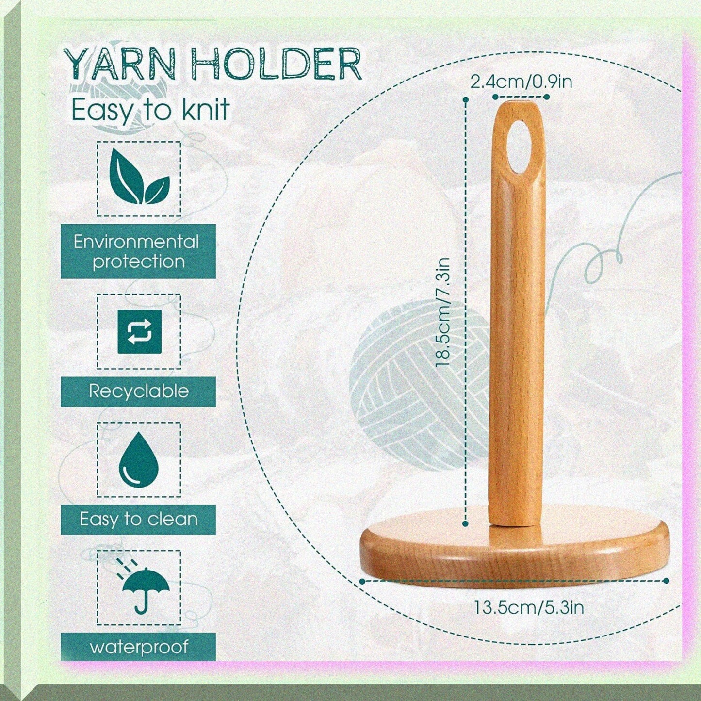 Wood Yarn Holder for Knitting Crochet Natural Wood 13.5cm Diameter