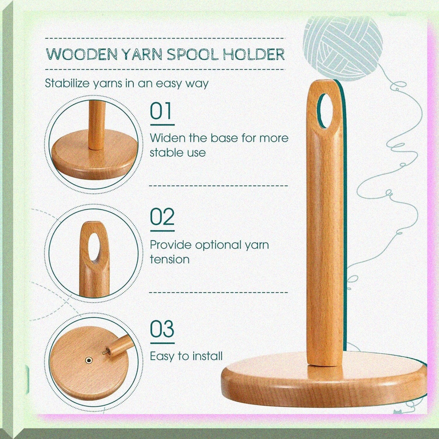 Wood Yarn Holder for Knitting Crochet Natural Wood 13.5cm Diameter