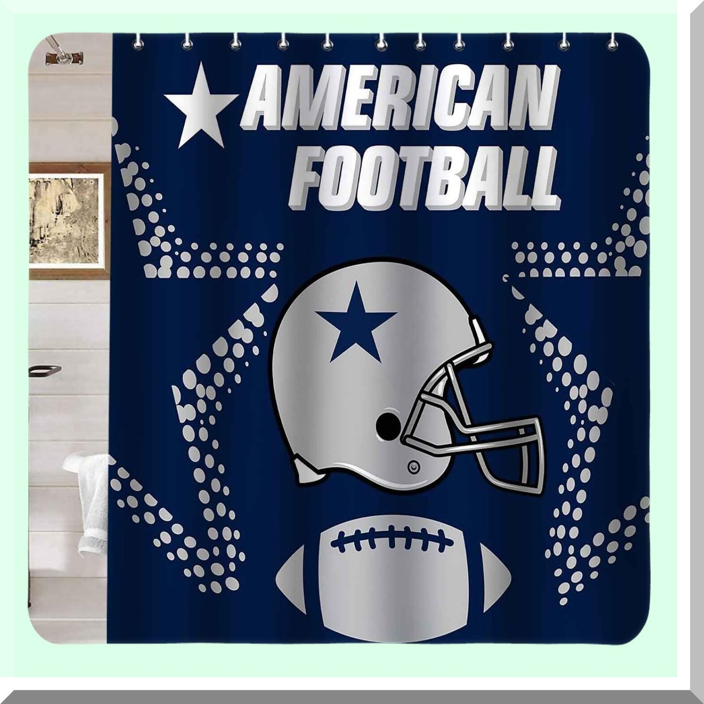 4PCS Sports Shower Curtain Set with Non-Slip Bath Mat