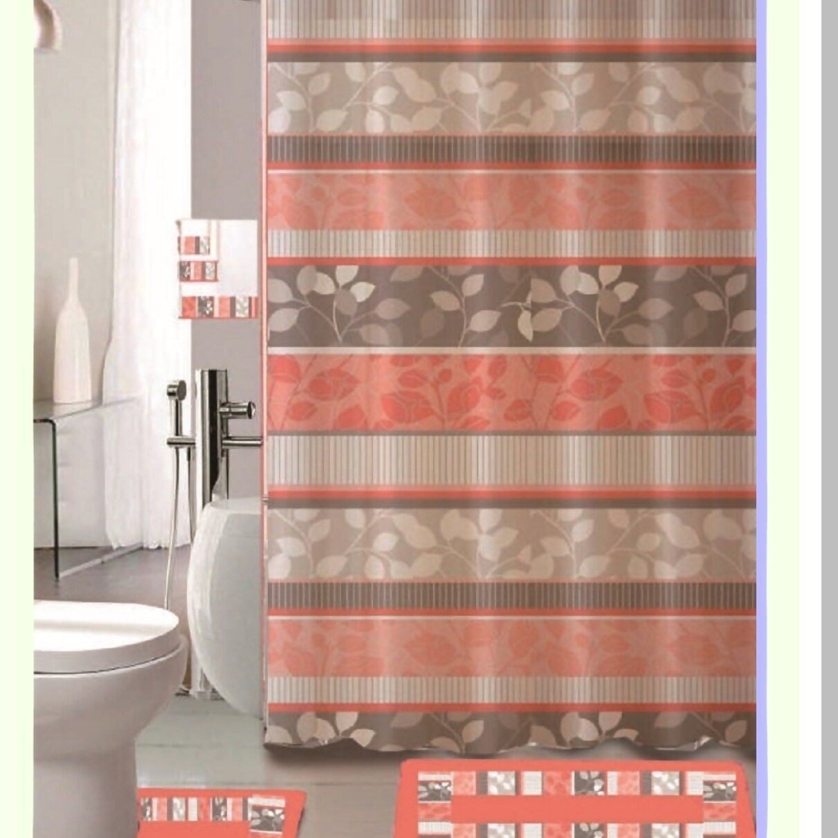 18-Piece Peach Bathroom Set with Rugs, Curtain, Towels