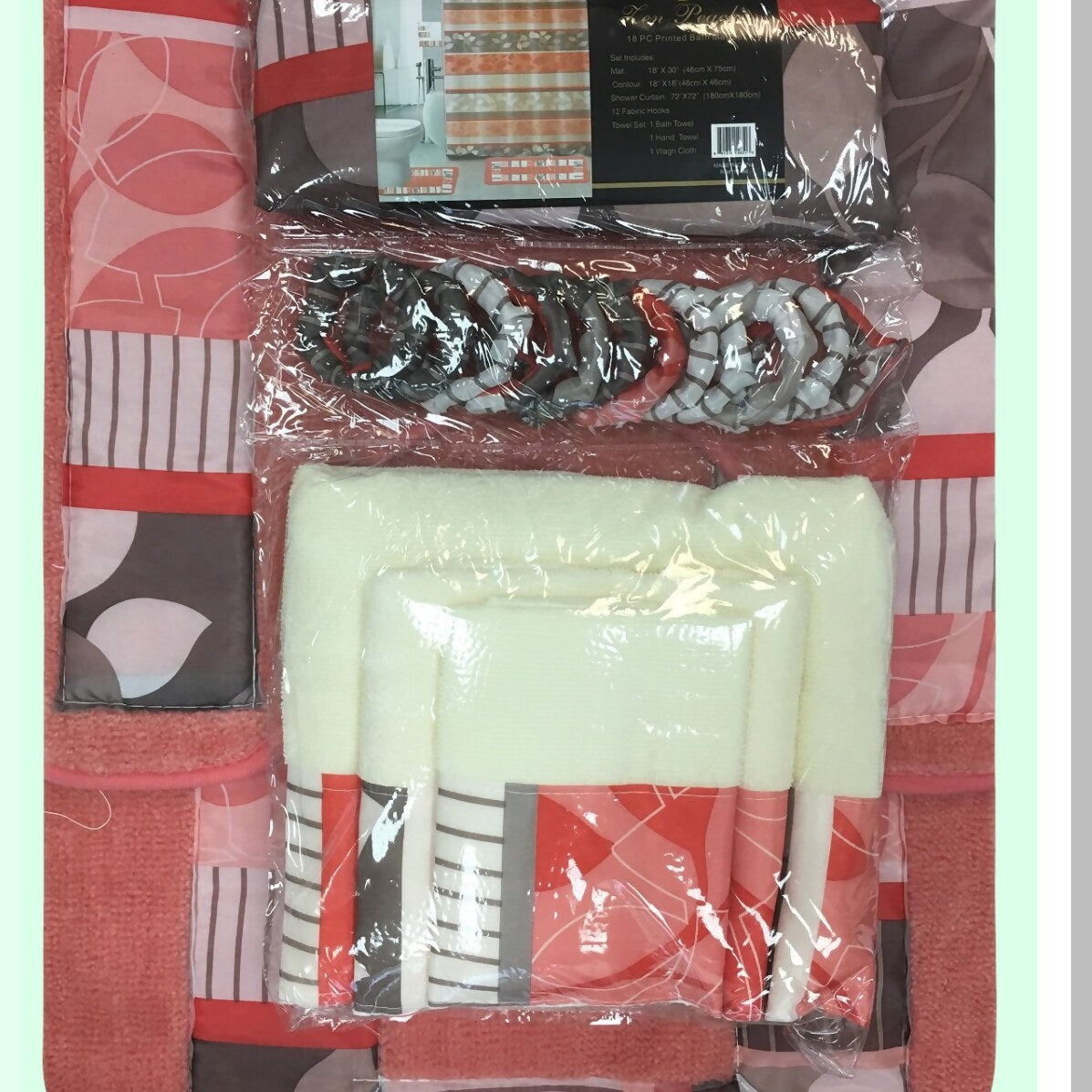 18-Piece Peach Bathroom Set with Rugs, Curtain, Towels