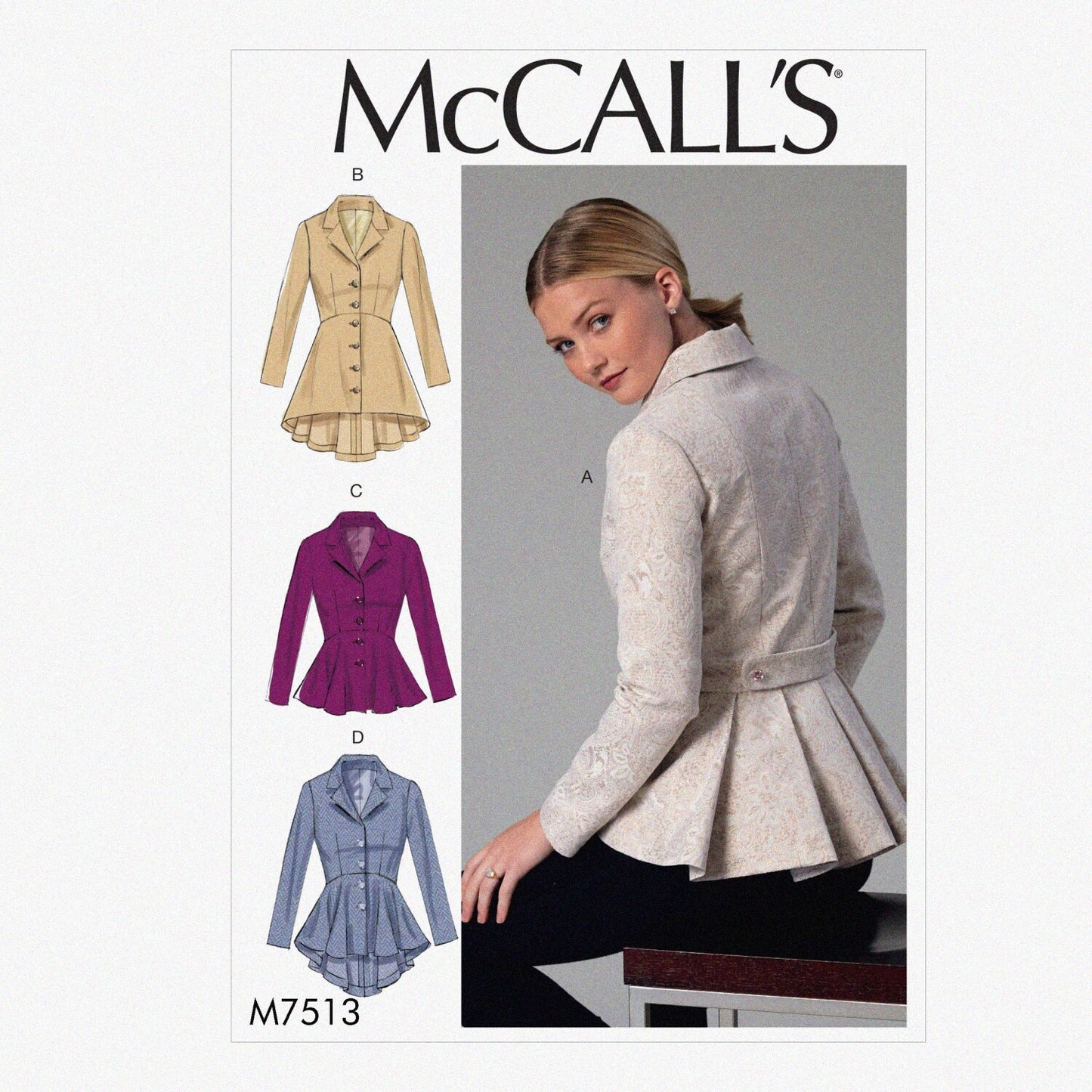Patterns M7513 Misses' Notch-Collar Peplum Jacket Size 6-14