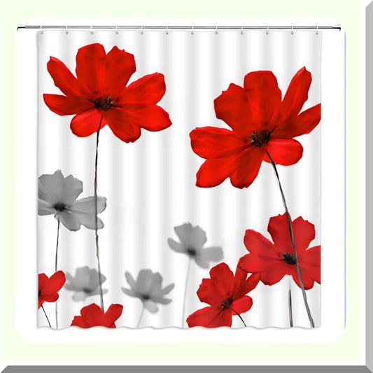 Red Flower Watercolor Shower Curtain with Hooks