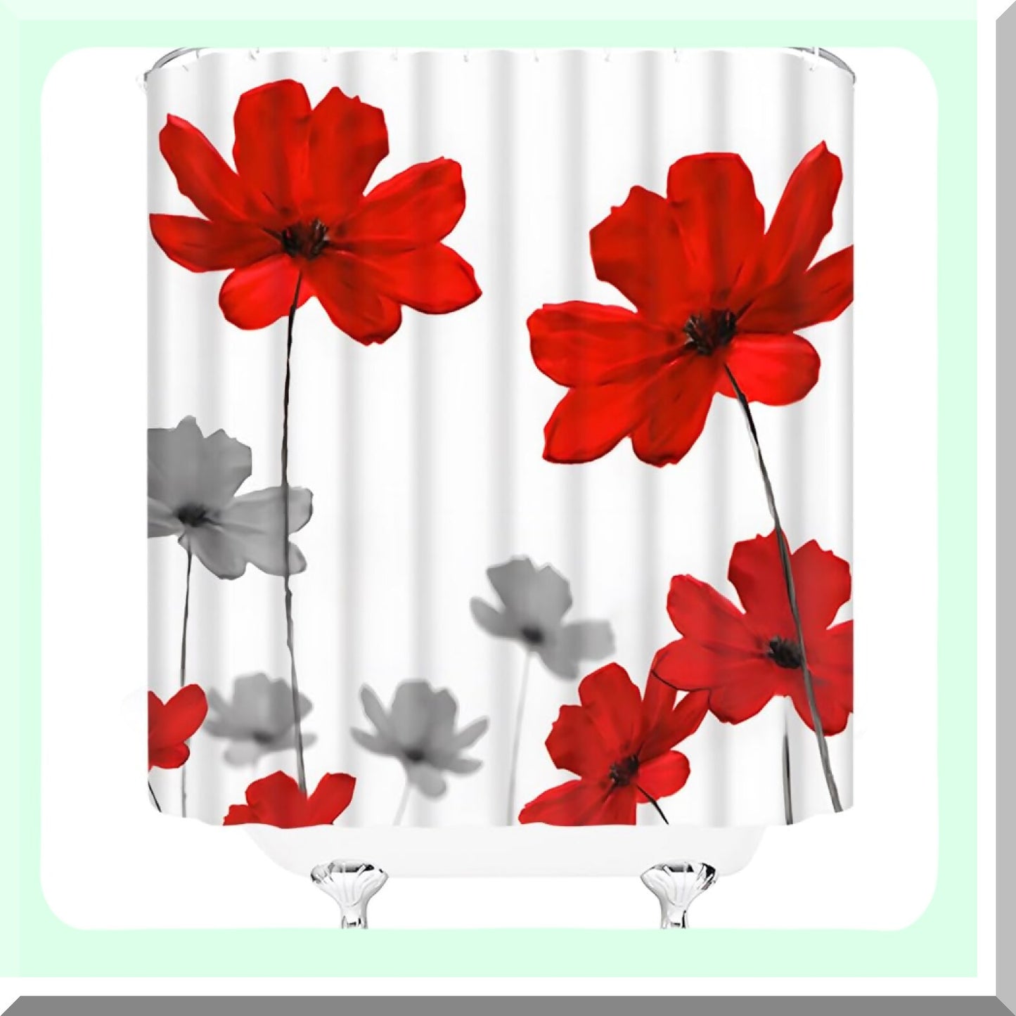 Red Flower Watercolor Shower Curtain with Hooks