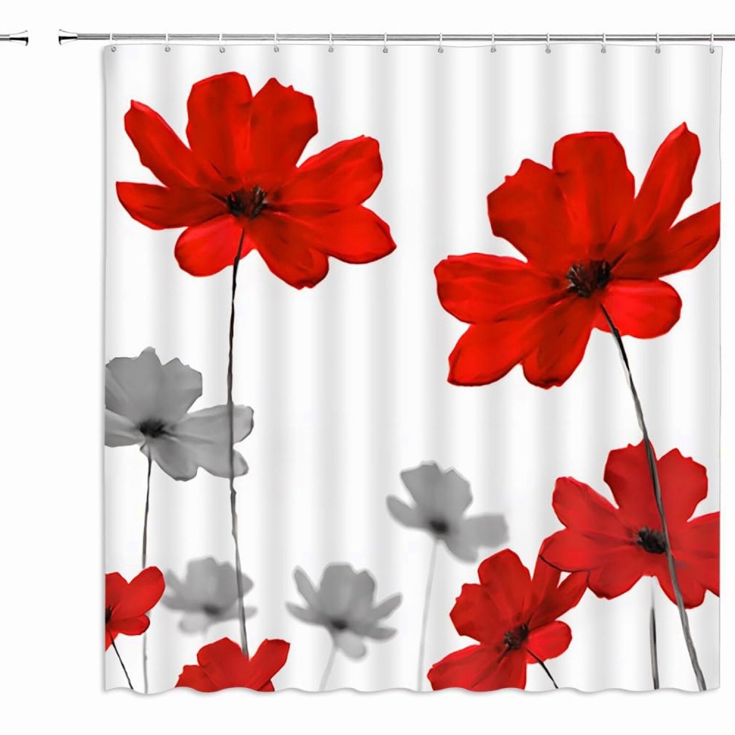 Red Flower Watercolor Shower Curtain with Hooks