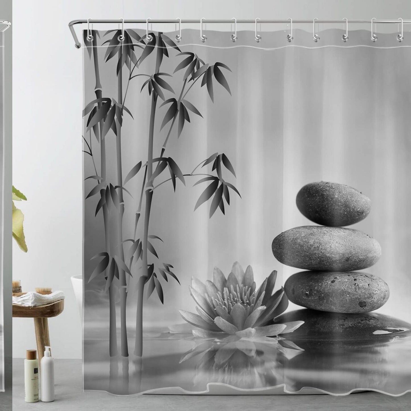 Black and White Zen Stone Shower Curtain 72x72 Inches