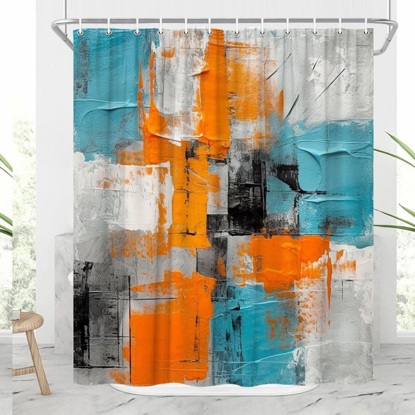 Turquoise Orange Gray Shower Curtain 70x70 Inch