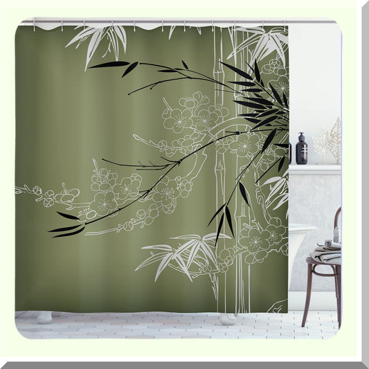 Asian Print Shower Curtain 69x70 Olive Green