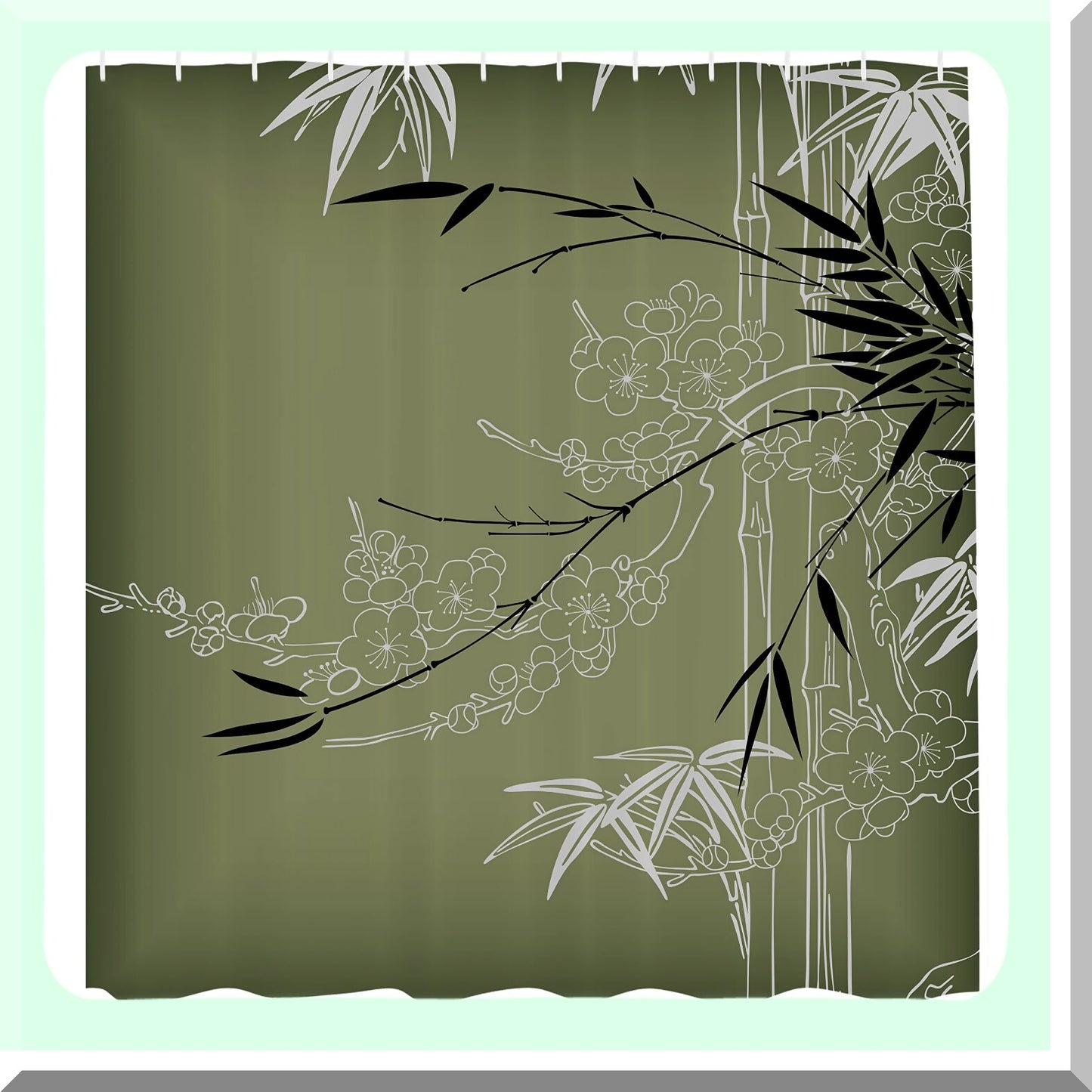 Asian Print Shower Curtain 69x70 Olive Green