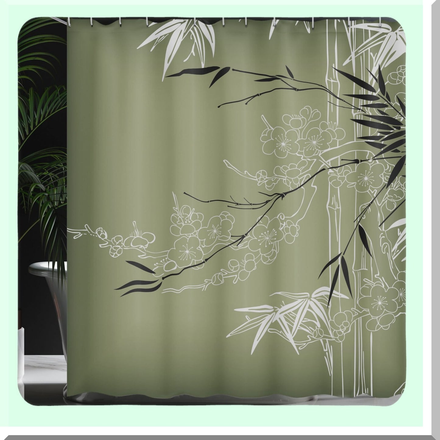 Asian Print Shower Curtain 69x70 Olive Green