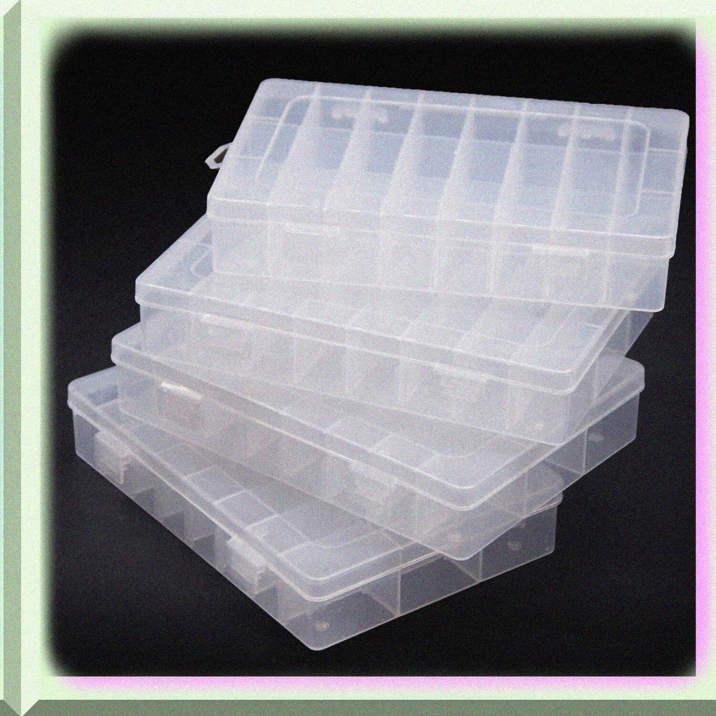 4PCS Clear White Plastic Organizer Boxes with 24 Compartments