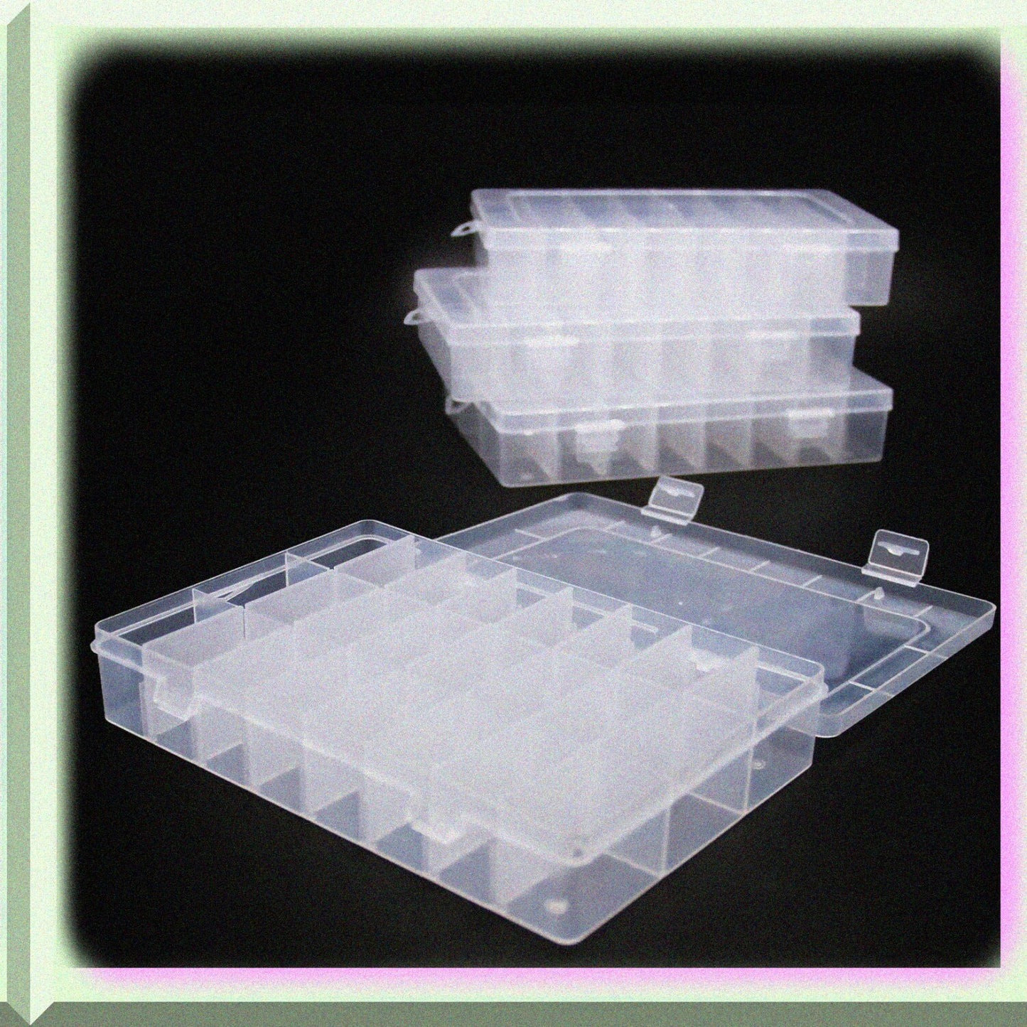 4PCS Clear White Plastic Organizer Boxes with 24 Compartments