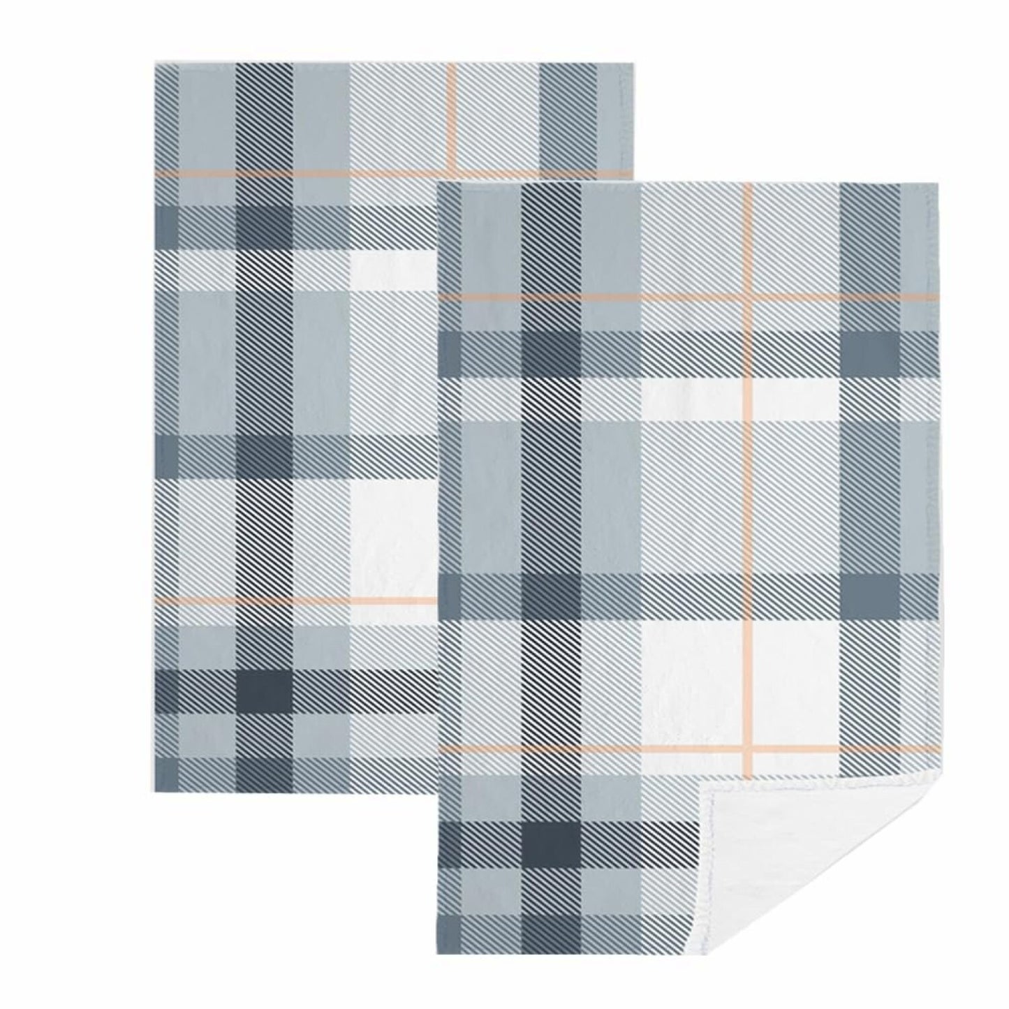 Grey White Stripe Plaid Bath Hand Towels Set of 2