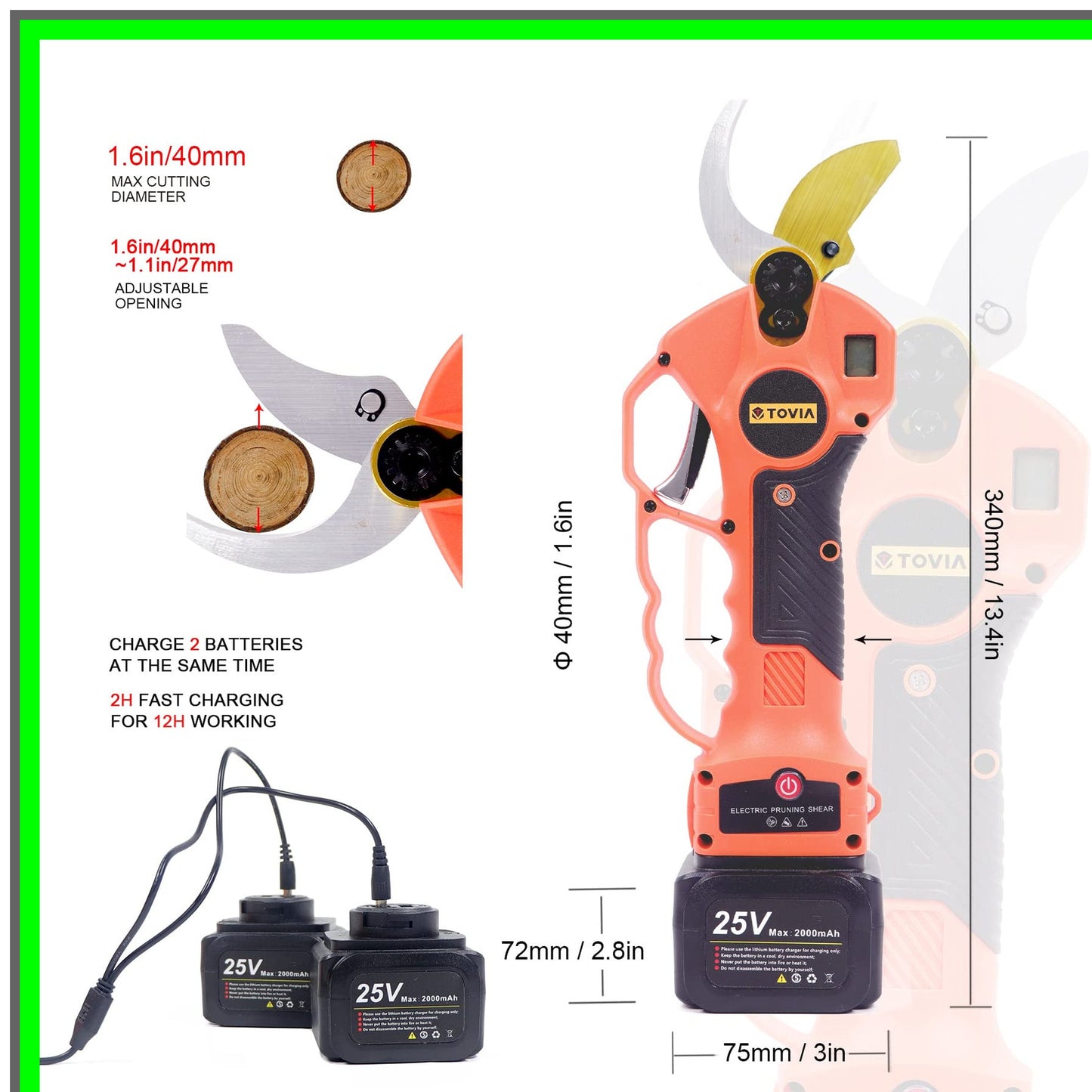 Cordless Electric Pruning Shears with SK5 High Carbon Steel Blade