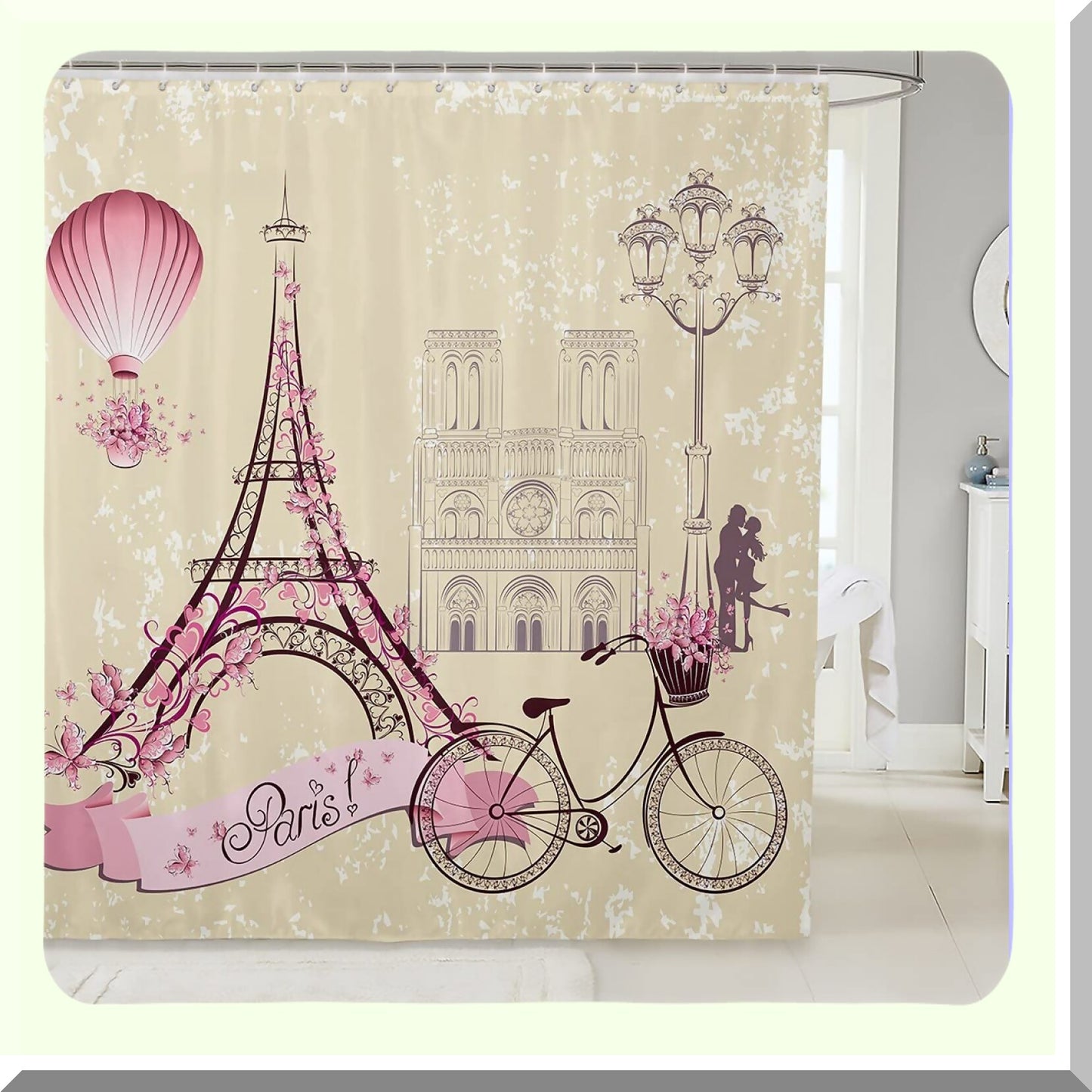 Eiffel Tower Kids Shower Curtain 72"W x 78"L