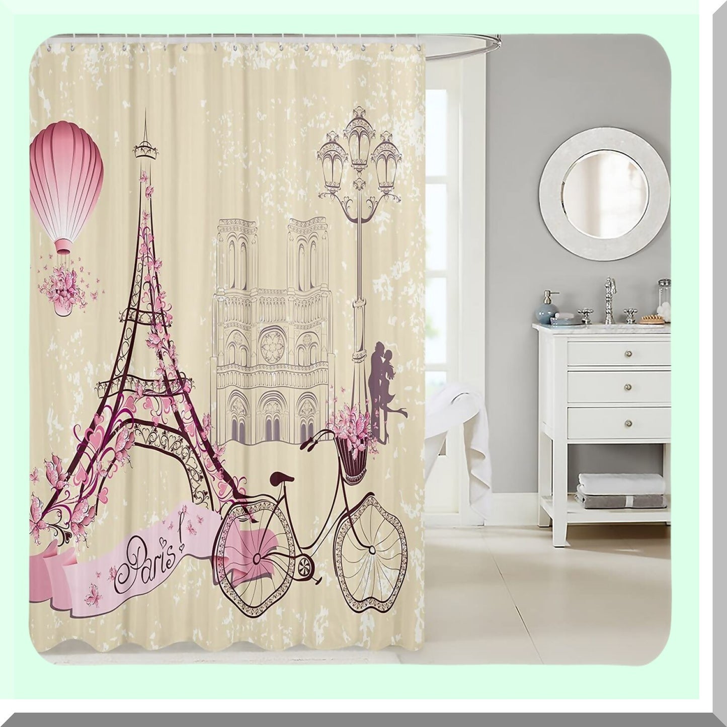 Eiffel Tower Kids Shower Curtain 72"W x 78"L