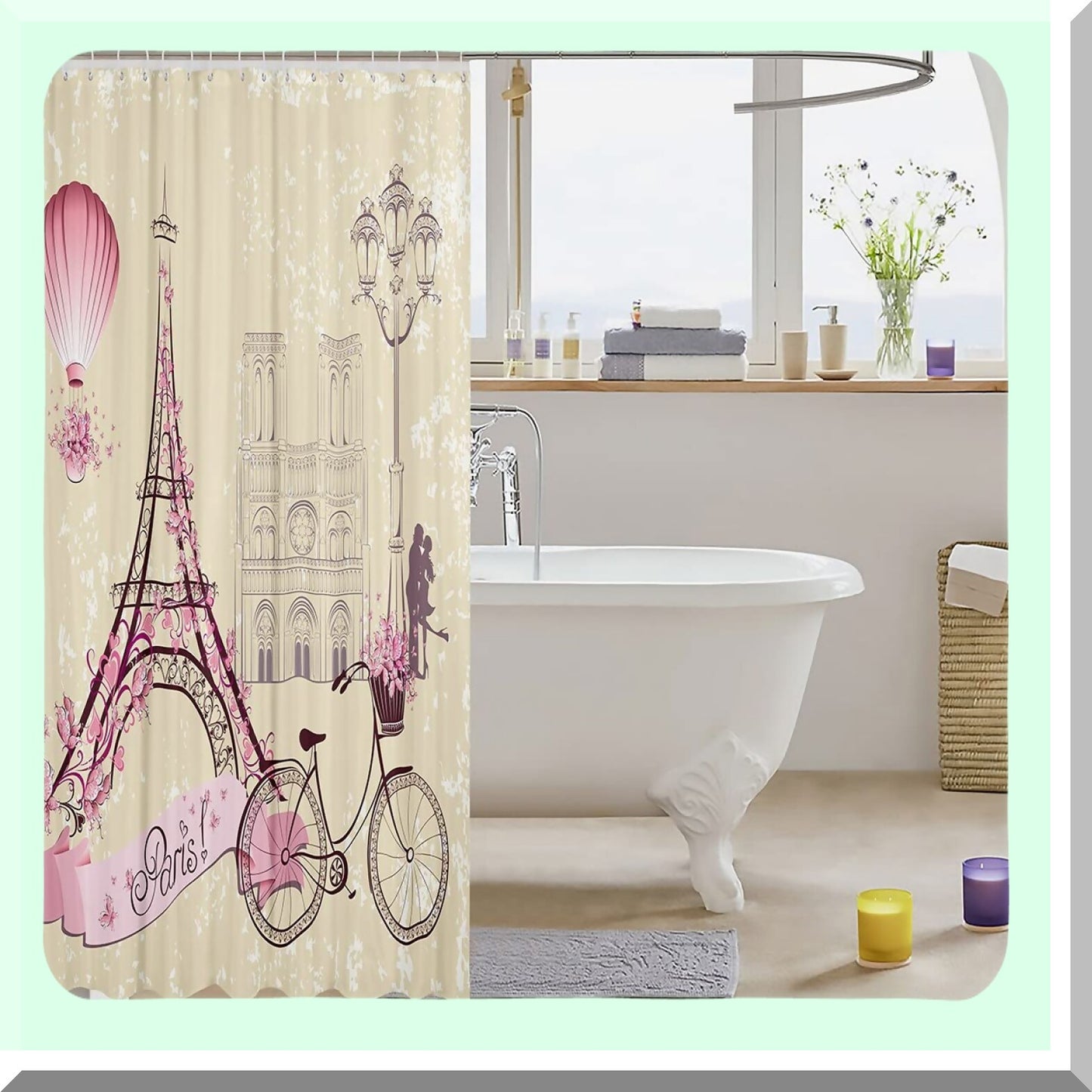 Eiffel Tower Kids Shower Curtain 72"W x 78"L
