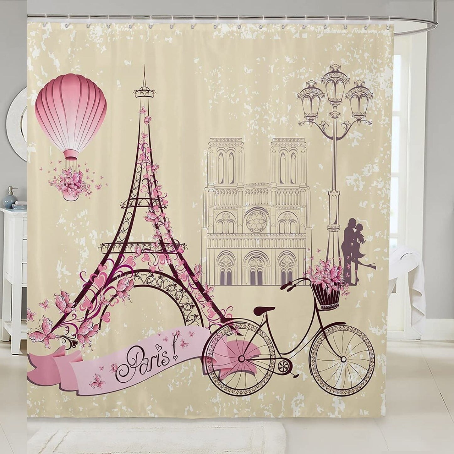 Eiffel Tower Kids Shower Curtain 72"W x 78"L