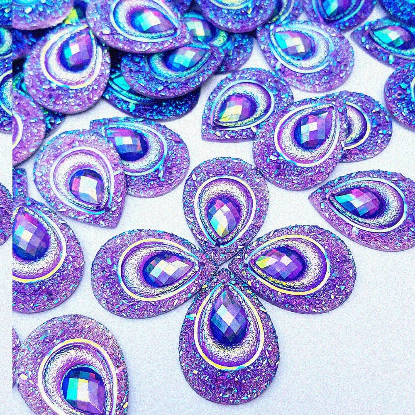 Sparkly AB Sew-On Rhinestones 18x25mm Purple 50pcs