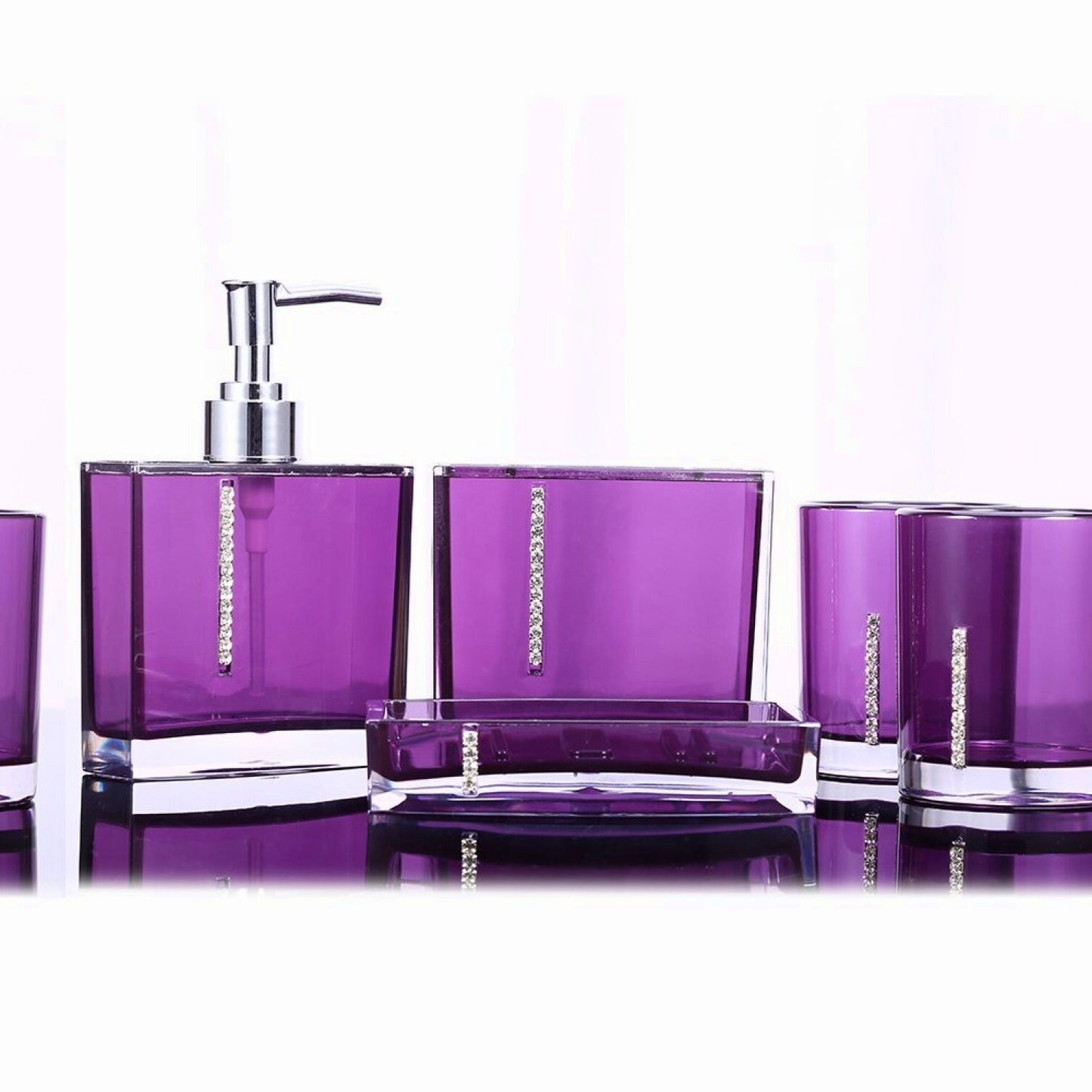 5 PCS Purple Acrylic Bathroom Accessory Set