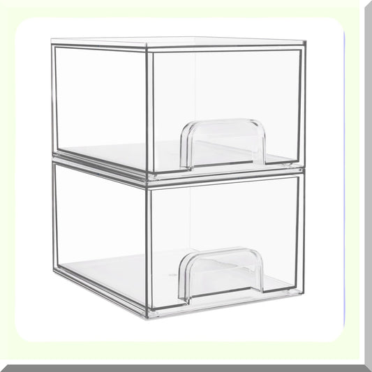 2 Pack Clear Acrylic Makeup Organizer Drawers