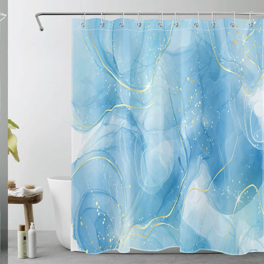 Marble Shower Curtain Blue Gold 60x72 Inches