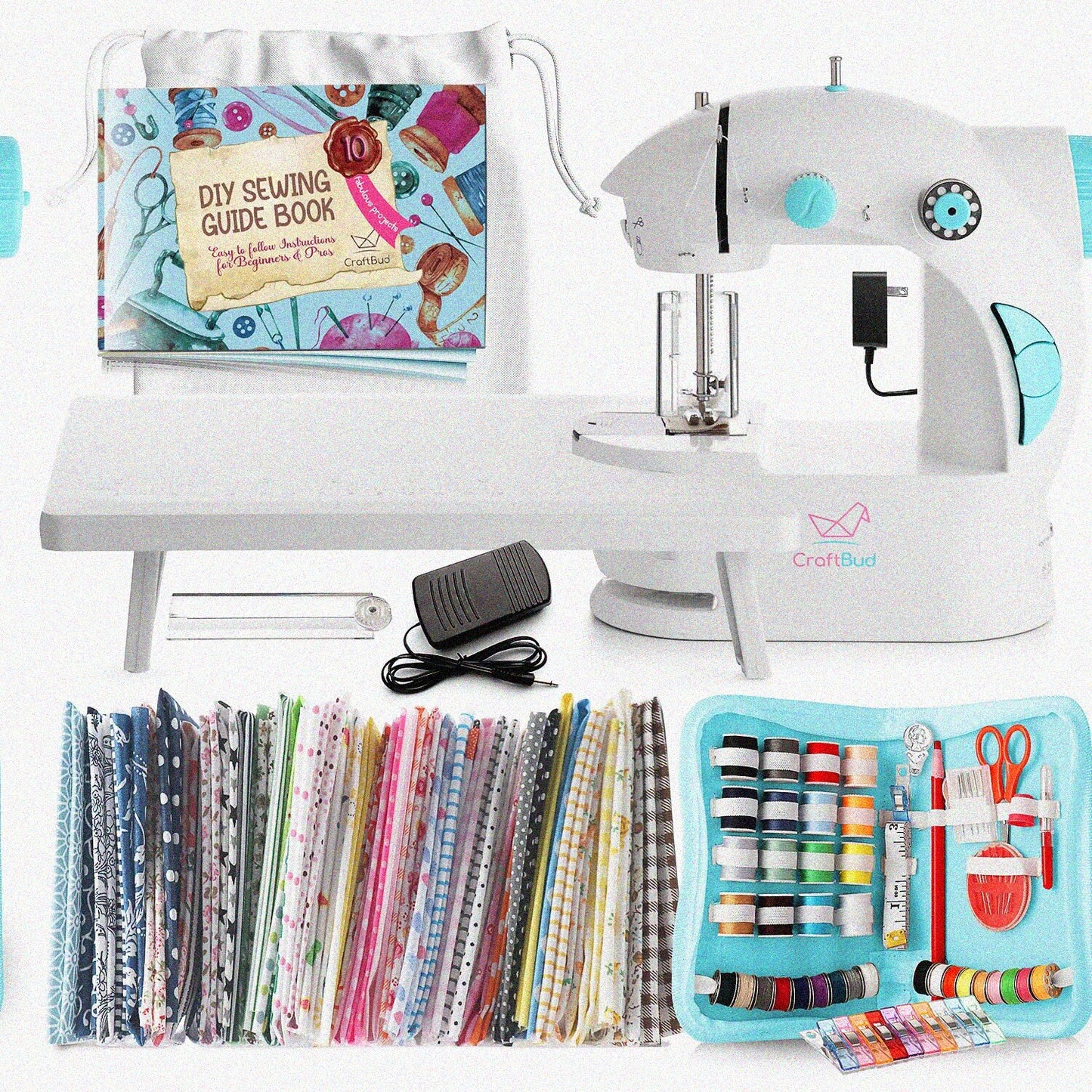 Mini Sewing Machine Kit with Fabric and Accessories