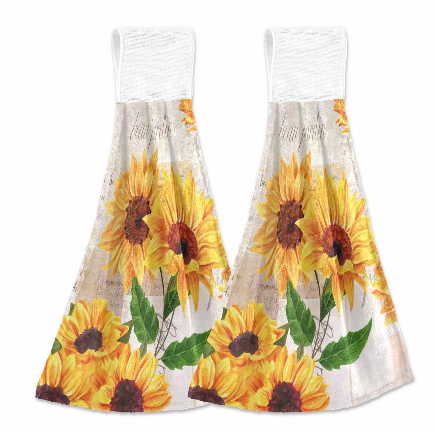 Vintage Sunflower Hanging Kitchen Towels 2 Pcs 12x17 Inches