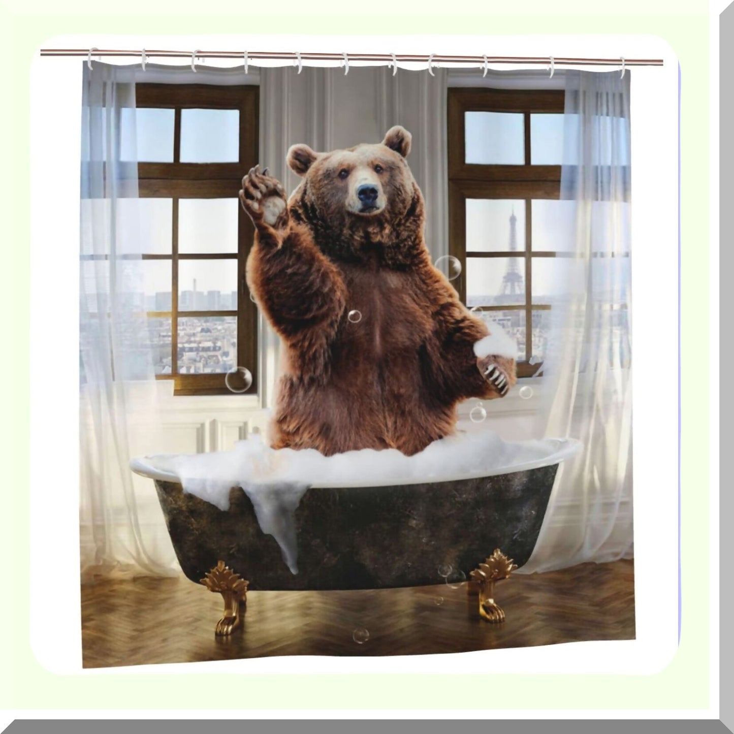 Funny Bear Shower Curtain Set with 12 Hooks 72x72 inches