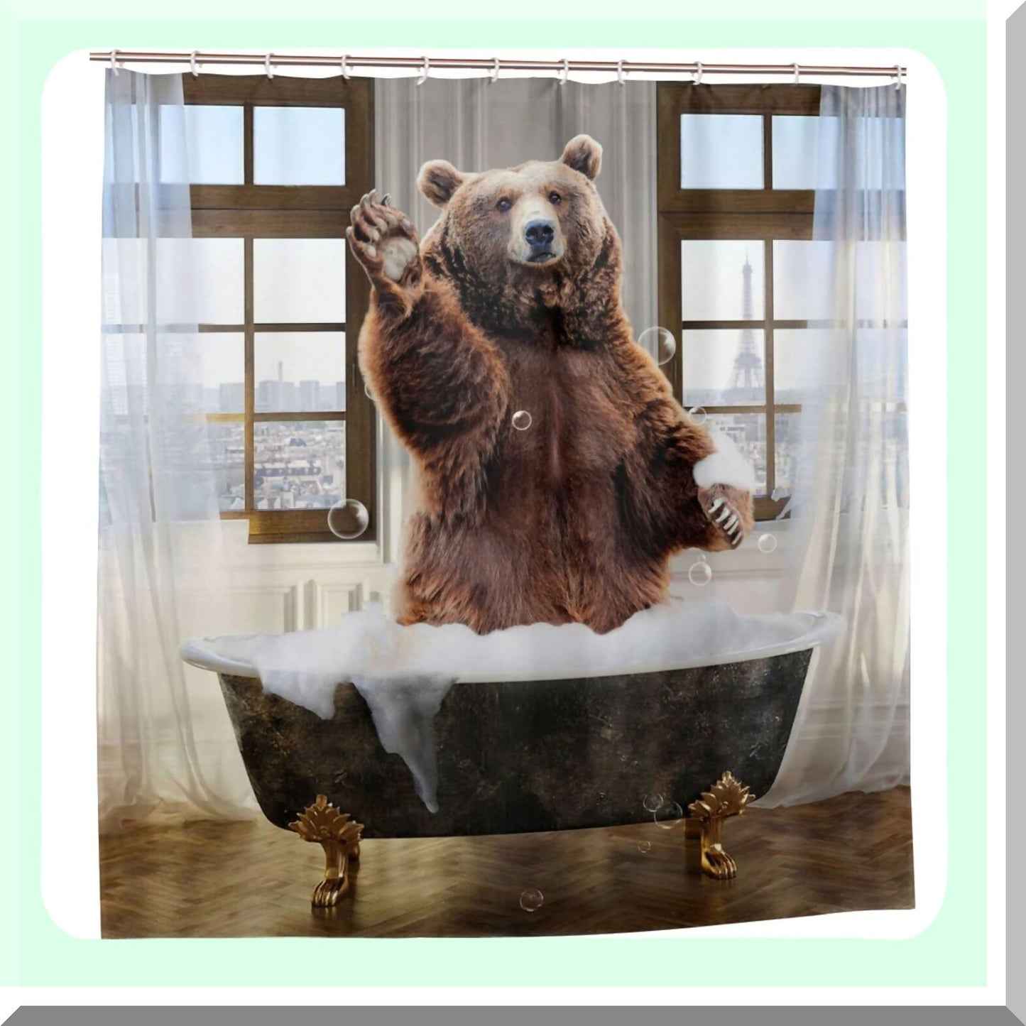 Funny Bear Shower Curtain Set with 12 Hooks 72x72 inches