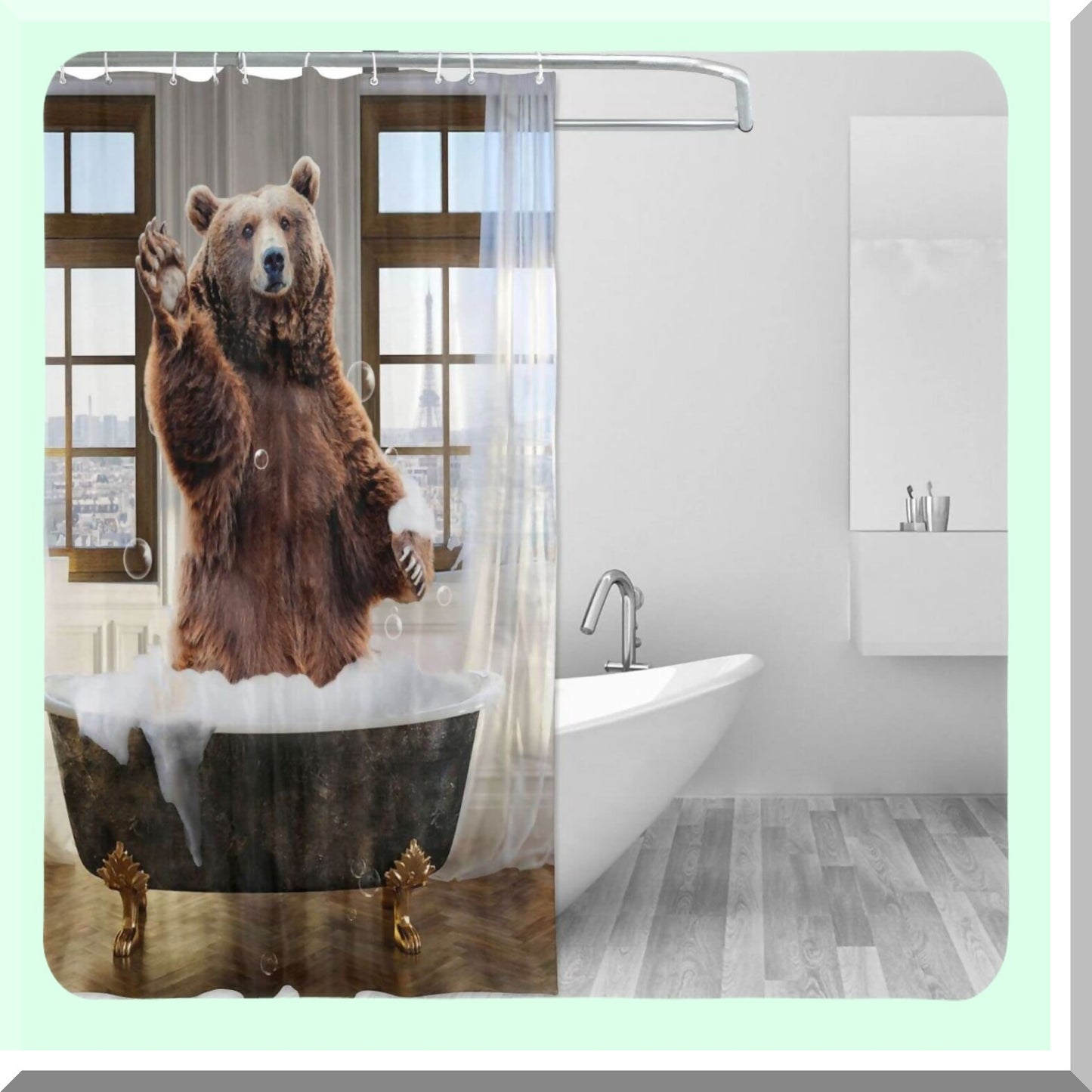 Funny Bear Shower Curtain Set with 12 Hooks 72x72 inches