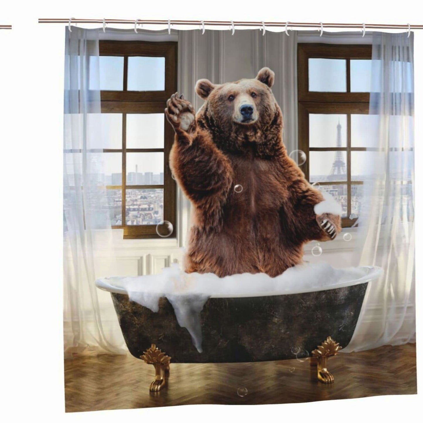 Funny Bear Shower Curtain Set with 12 Hooks 72x72 inches