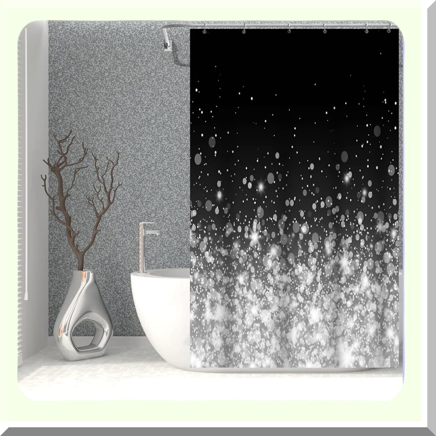 48x72inch Sparkly Dots Shower Curtain Black White Waterproof Fabric