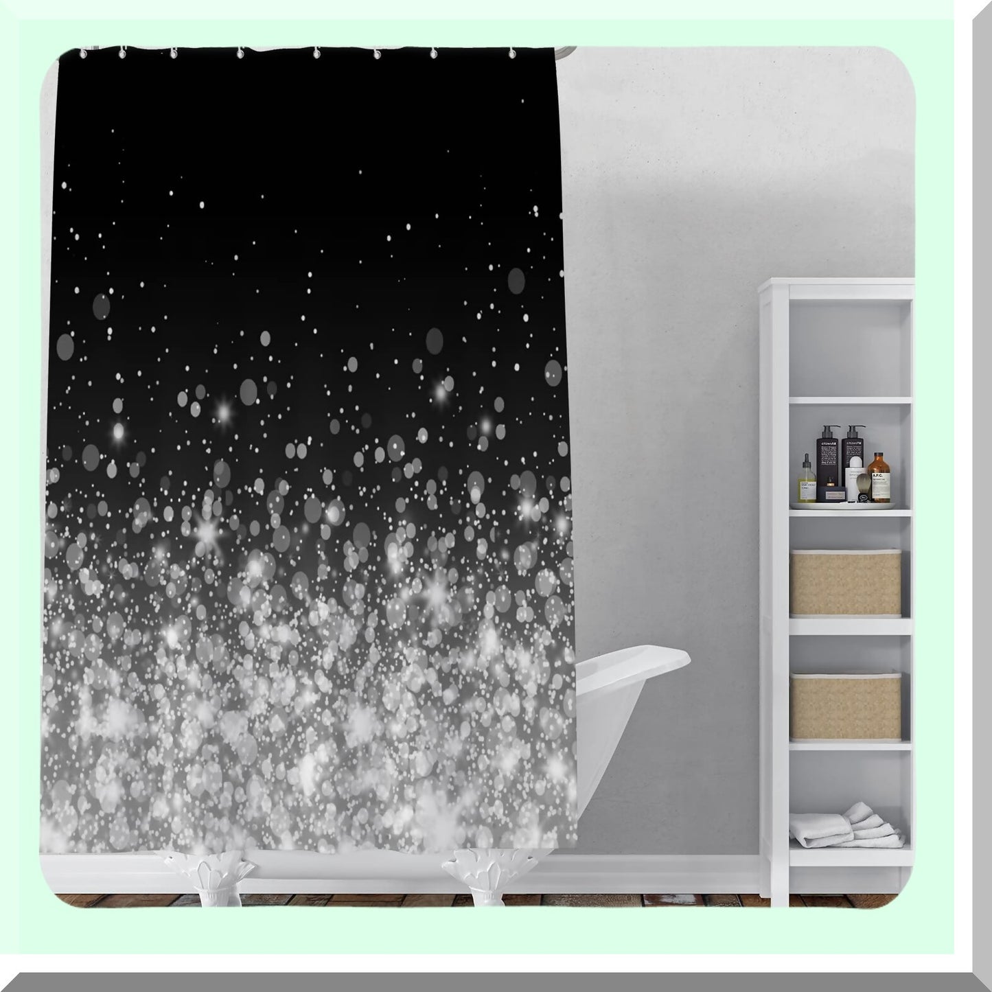 48x72inch Sparkly Dots Shower Curtain Black White Waterproof Fabric