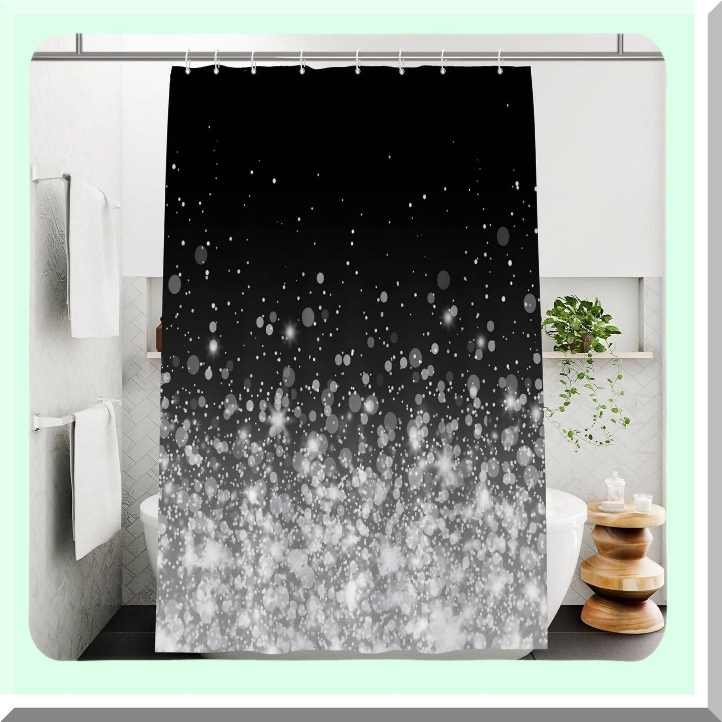 48x72inch Sparkly Dots Shower Curtain Black White Waterproof Fabric