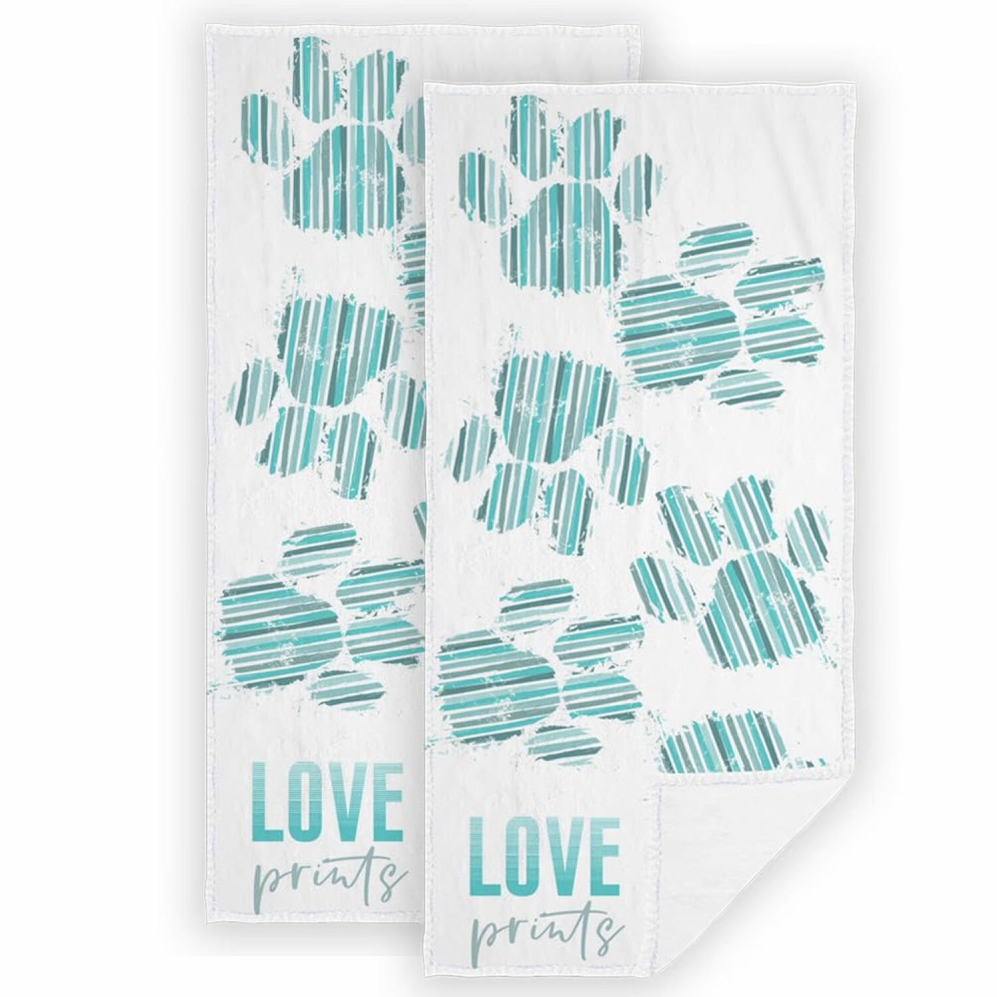 2 Pcs Dog Paw Print Hand Towels 14x30 Inch Teal White